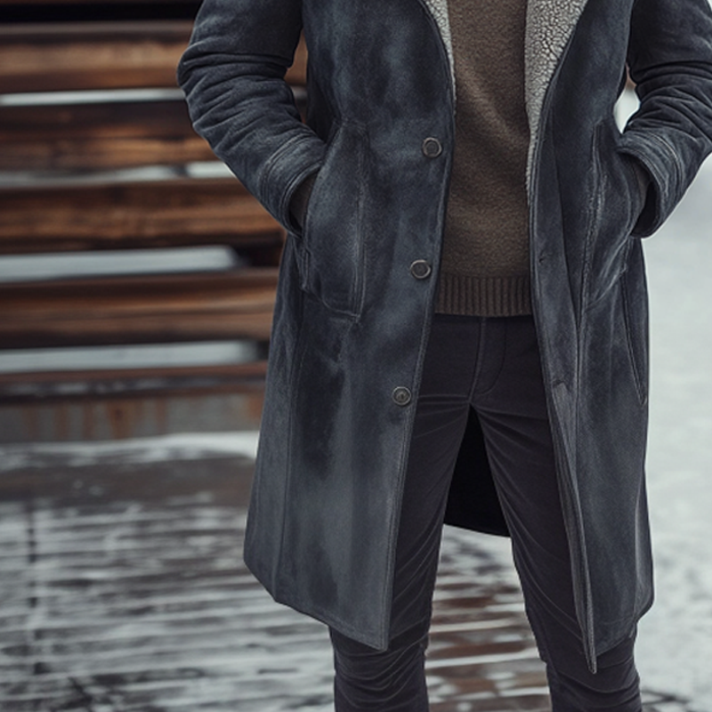 Men's Warm Patchwork Polar Fleece And Faux Suede Patchwork Long Coat MTA0983I8X