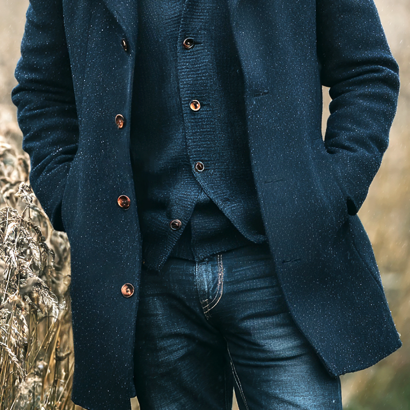 Men's Colorful Dots Blend Faux Wool Lapel Single Breasted Mid-Length Coat MTA1891I6Z