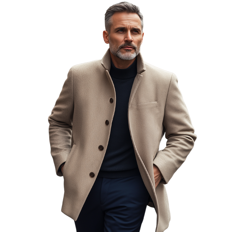 Men's Autumn And Winter Classic Stand Collar Twill Coat MTA0319I5U