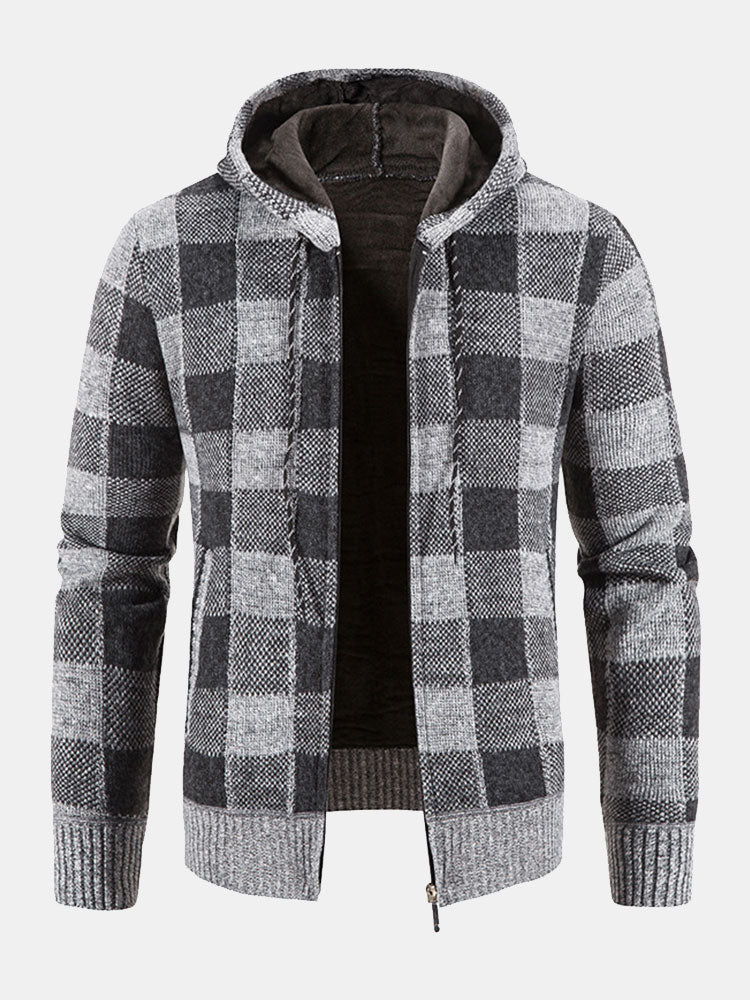 Plaid Zip Up Hooded Jumper