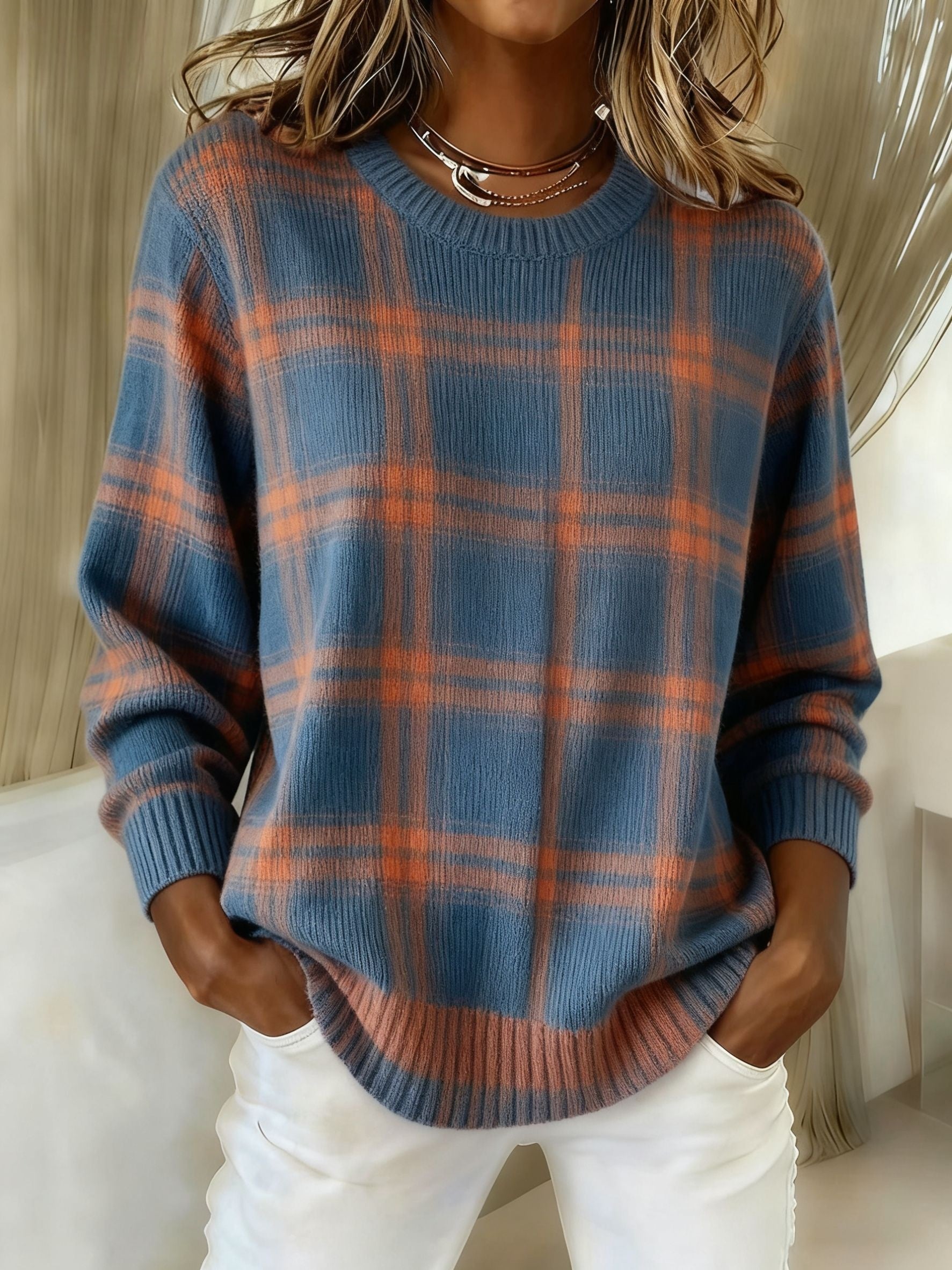 Women's Plaid Print Casual Sweater