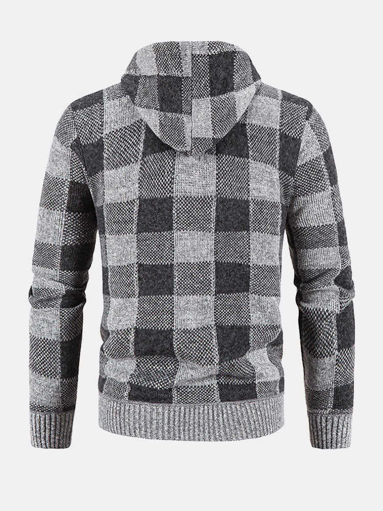 Plaid Zip Up Hooded Jumper