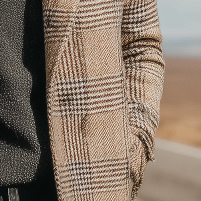 Men's Autumn And Winter Fashion Mixed Color Plaid Long Coat MTA1149I2P