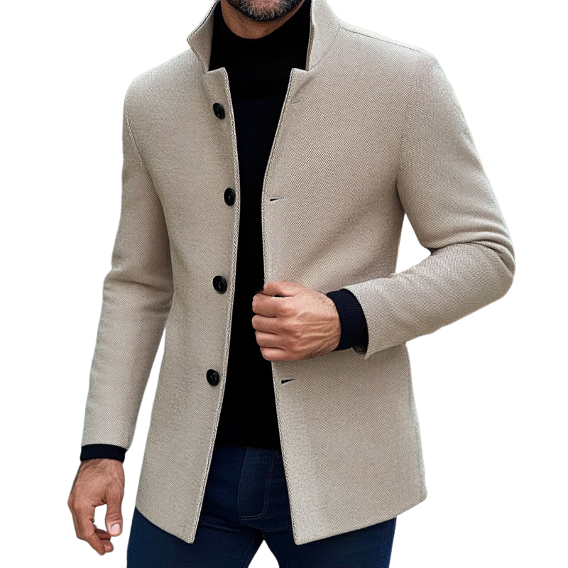 Men's Solid Cotton Blend Twill Lapel Single-breasted Coat MTA1642H5X