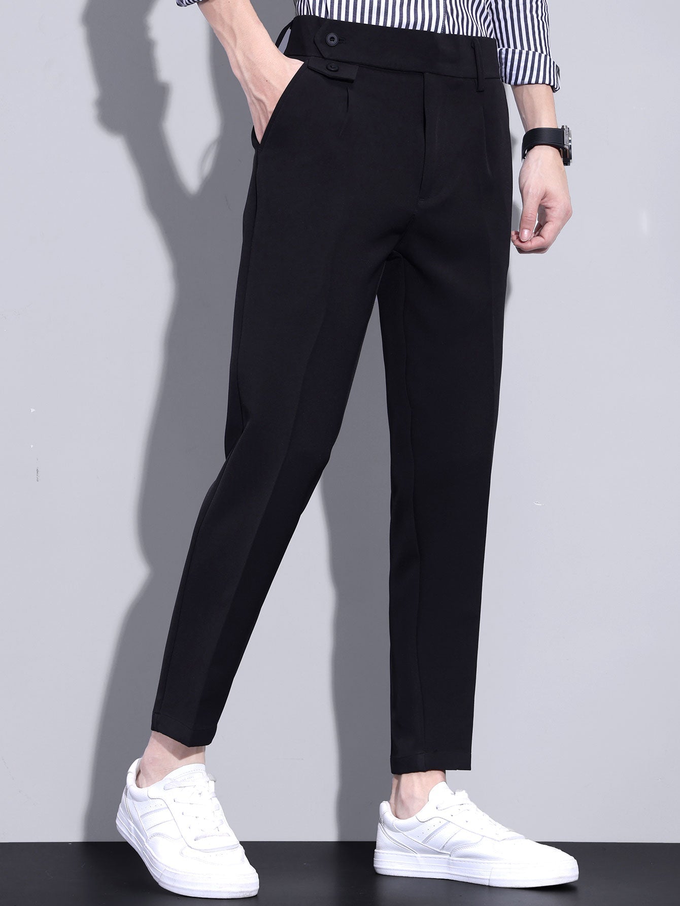 Slim Fit Tapered Cropped Trousers