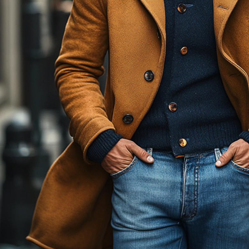 Men's Solid Color Casual Lapel Single-breasted Imitation Blended Wool Coat MTA1808I9X