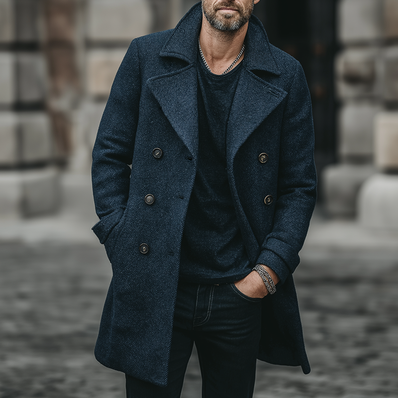 Men's Retro Casual Twill Double-Breasted Mid-Length Coat MTA1654I6TO