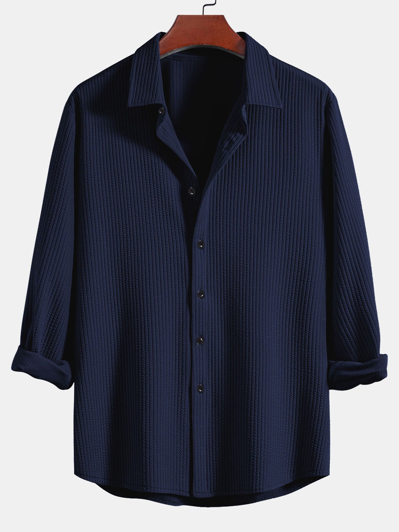 Long Sleeve Muscle Fit Ribbed Button Up Shirt & Straight Leg Ribbed Pants