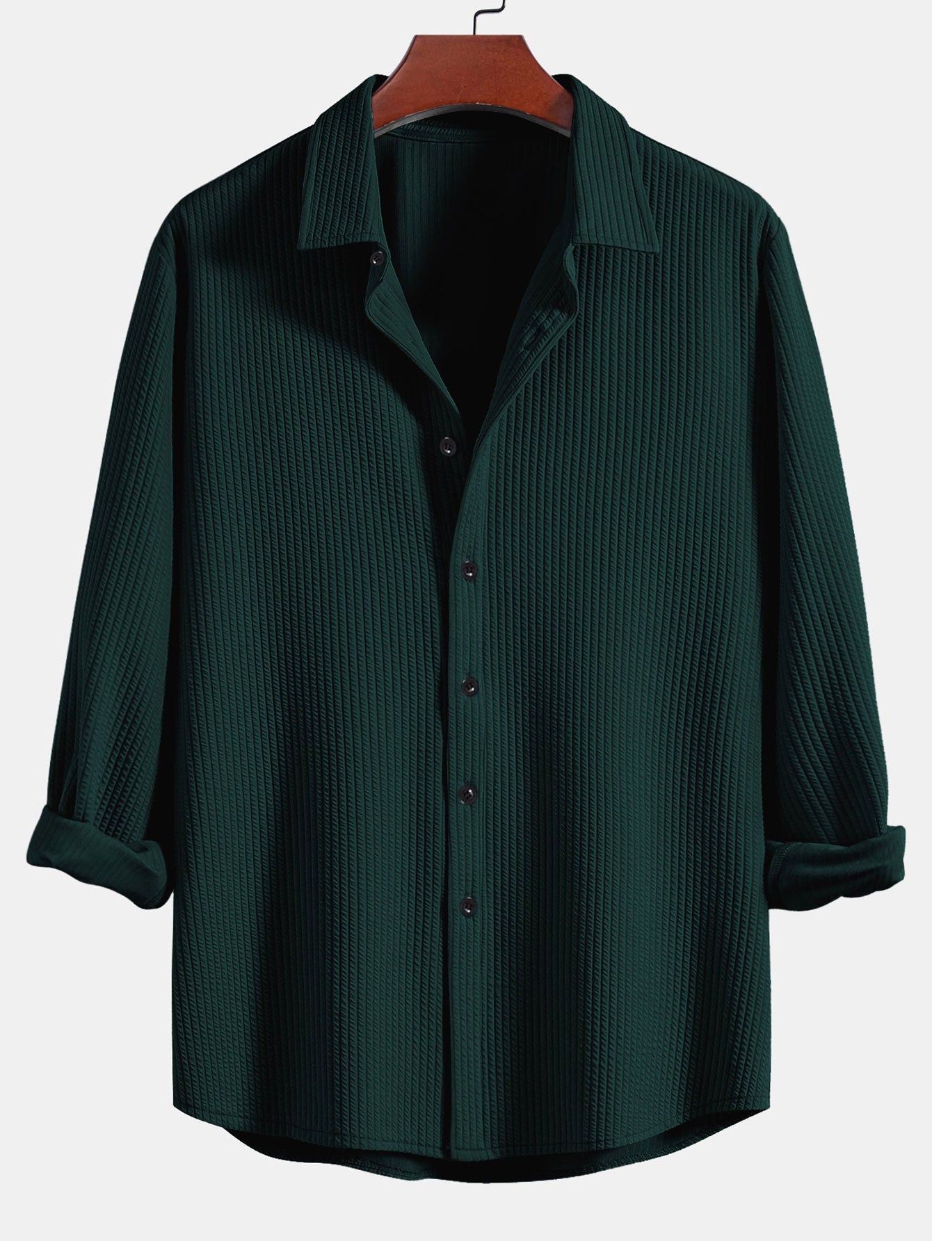 Long Sleeve Muscle Fit Ribbed Button Up Shirt & Straight Leg Ribbed Pants