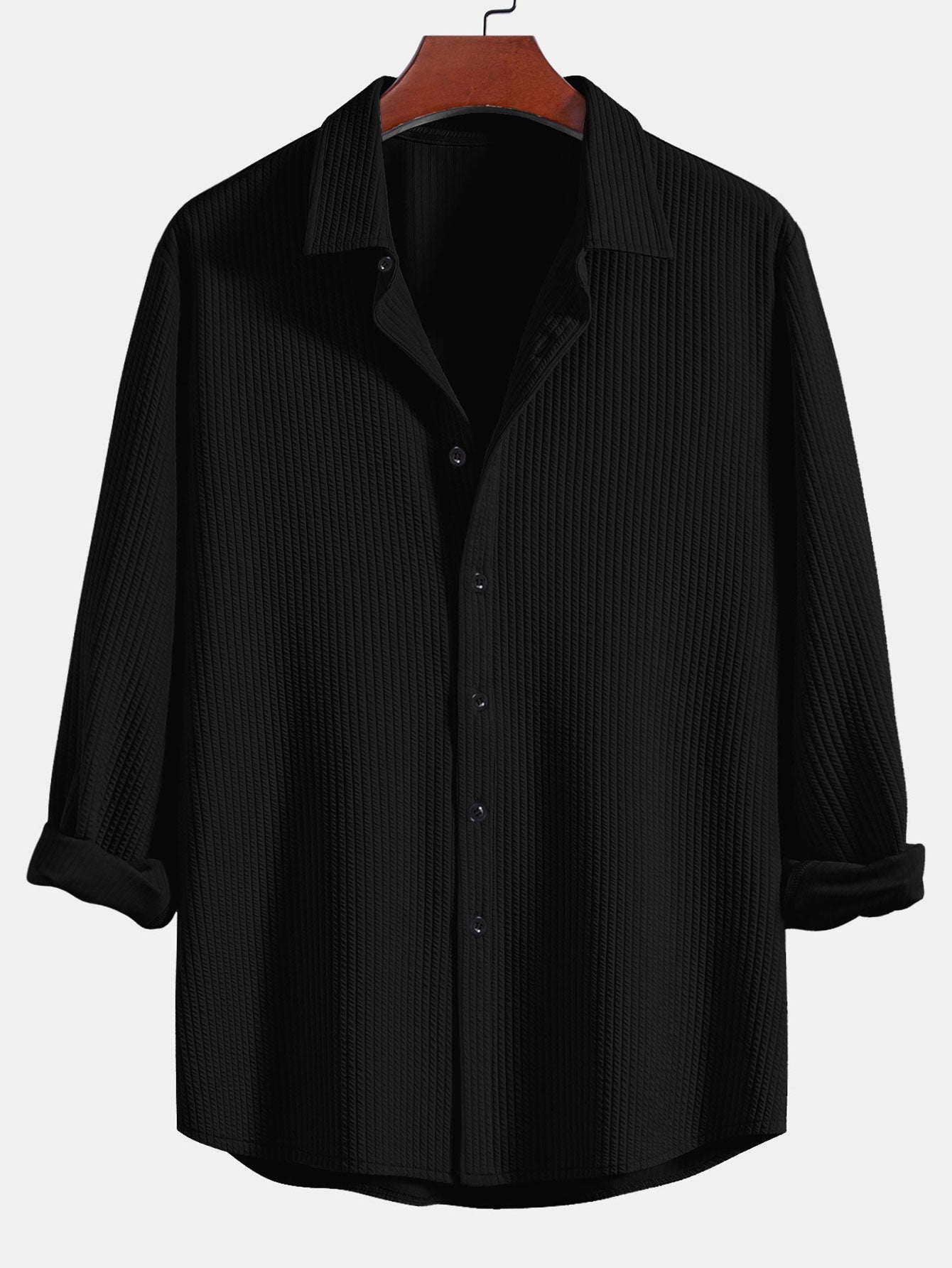 Long Sleeve Muscle Fit Ribbed Button Up Shirt & Straight Leg Ribbed Pants