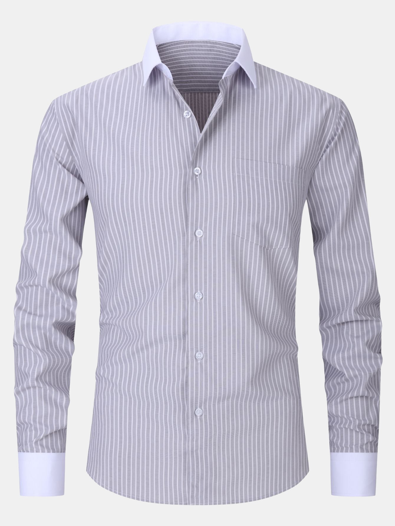 Contrast Collar Stripe Dress Shirt