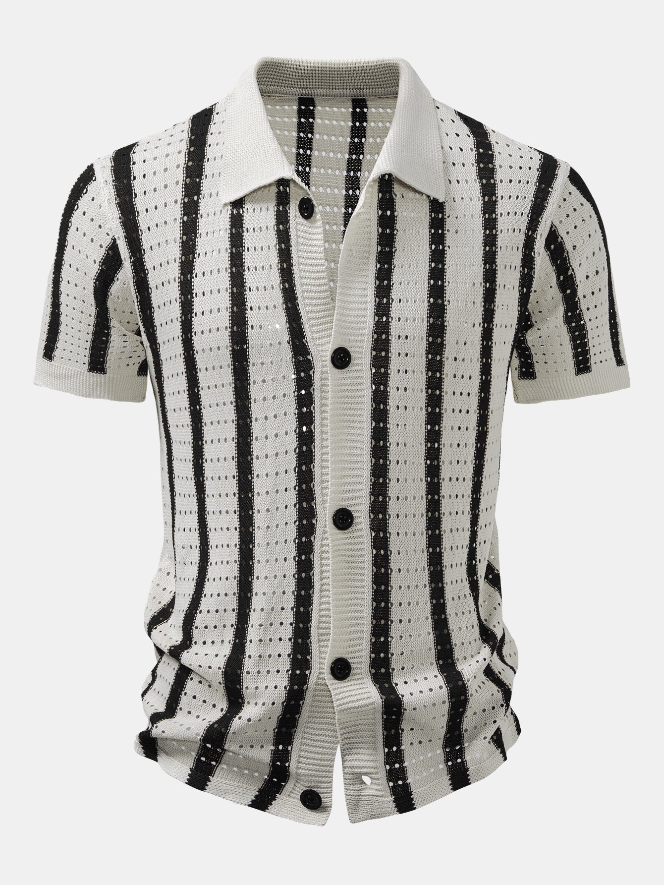 Stripe Eyelet Knitted Shirt