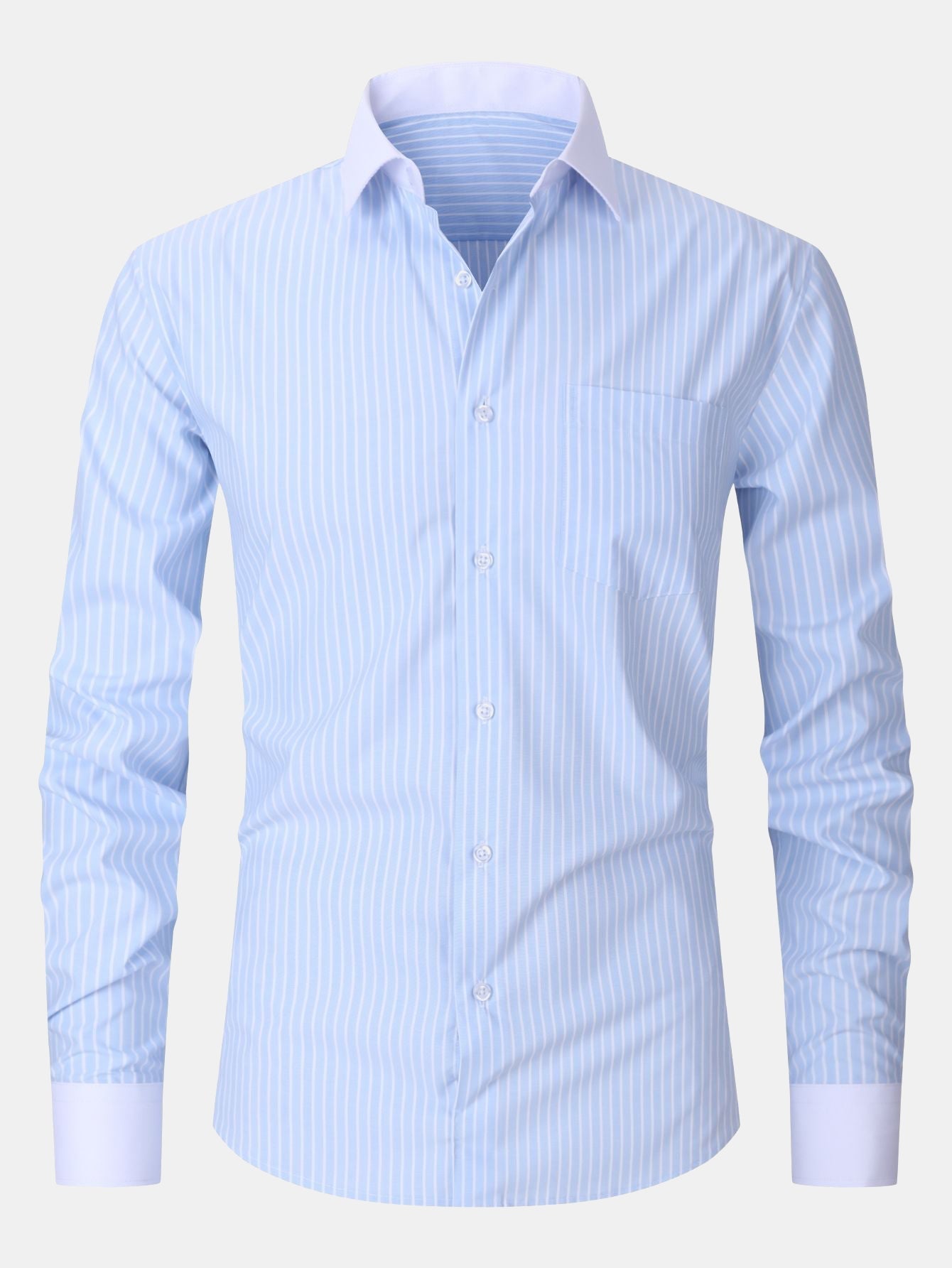 Contrast Collar Stripe Dress Shirt