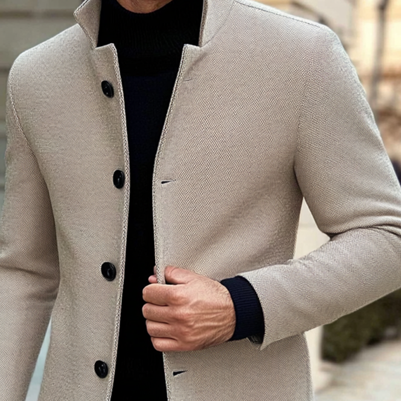 Men's Solid Cotton Blend Twill Lapel Single-breasted Coat MTA1642H5X