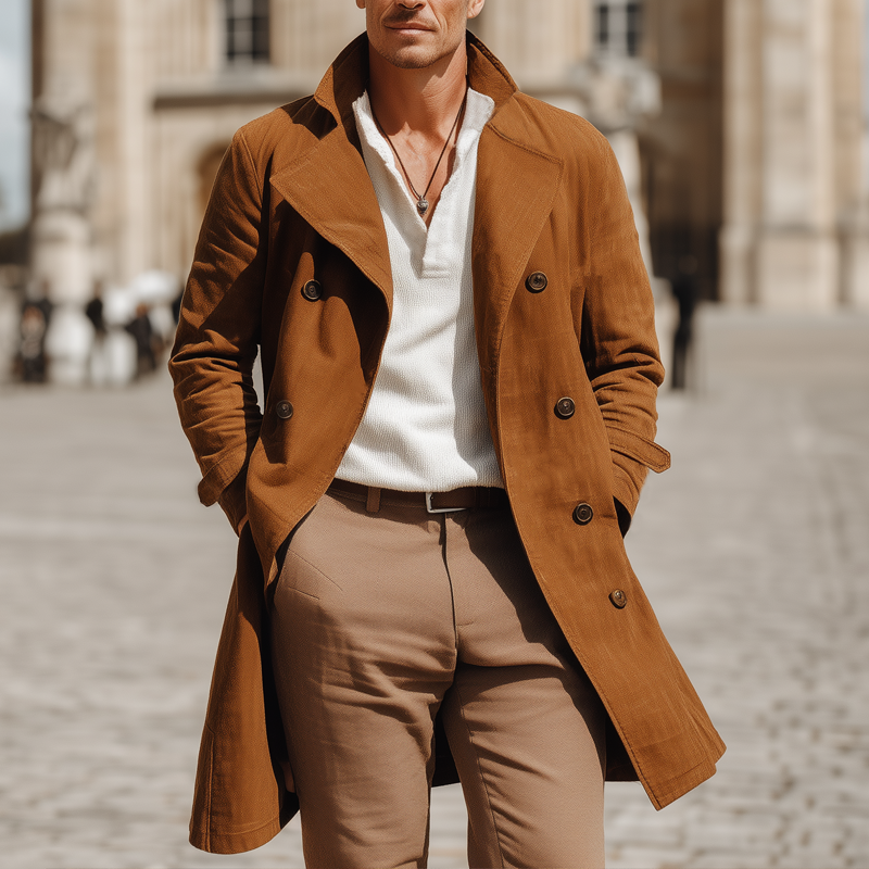 Men's Vintage Classic Double-Breasted Suede Coat MTA1370I0U