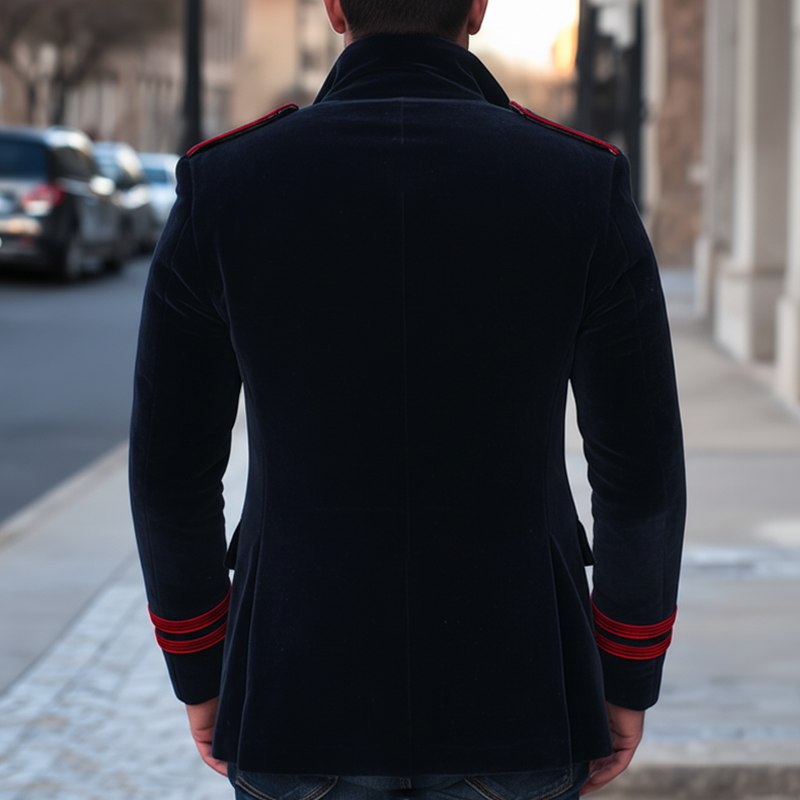 Men's Classic Vintage Navy Blue Velvet Short Coat MTA0169I1U