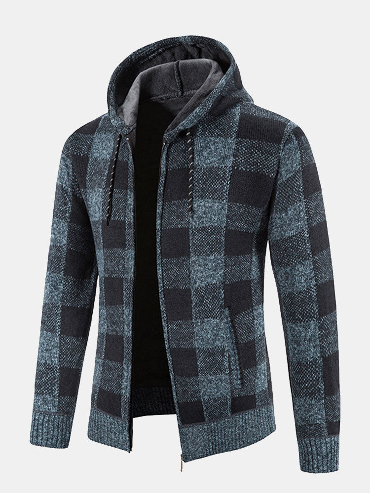 Plaid Zip Up Hooded Jumper