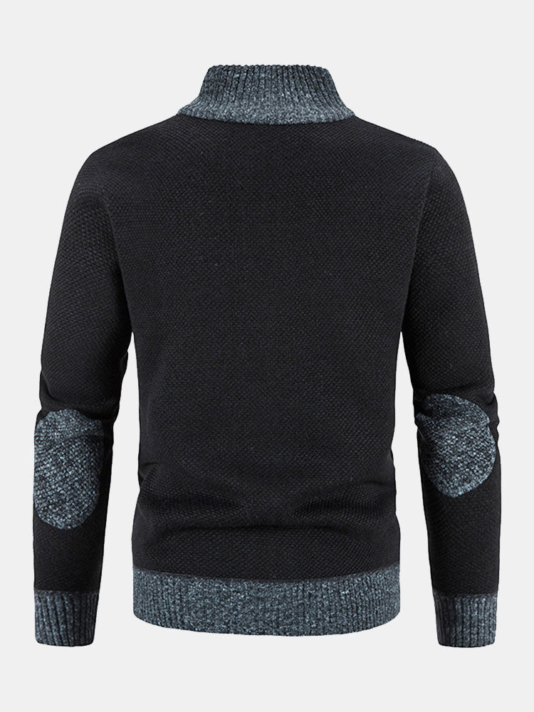 Zip Up Faux Suede Patchwork Jumper