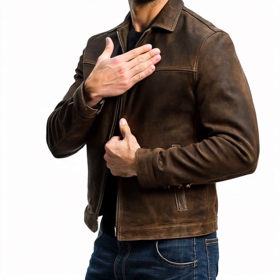 【24-hour shipping out】Mens Classic Fashion Zipper PU Leather Jacket 98679789U