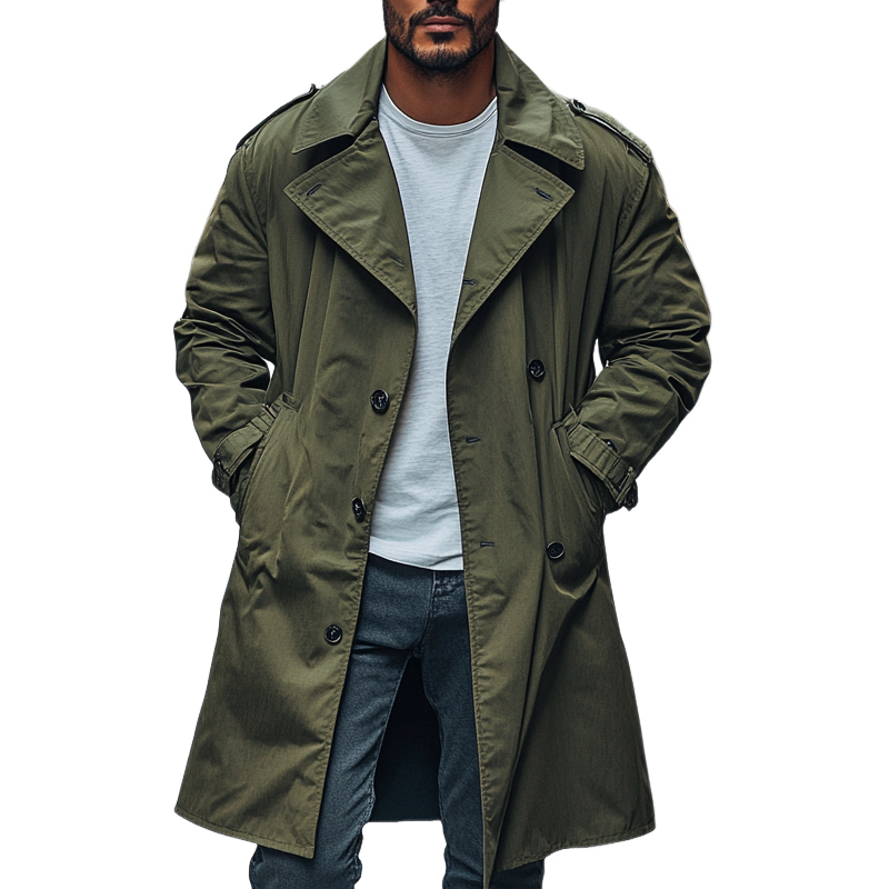 Men's Casual Solid Color Loose Double-breasted Trench Coat MTA0416I4X