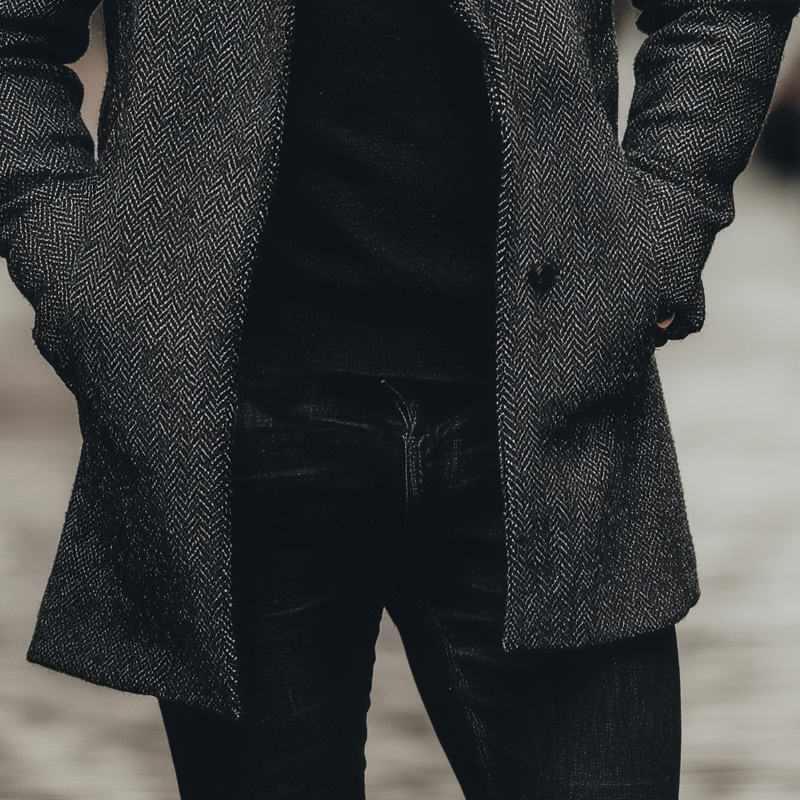 Men's Vintage Herringbone Lapel Mid-Length Coat MTA0785H9X