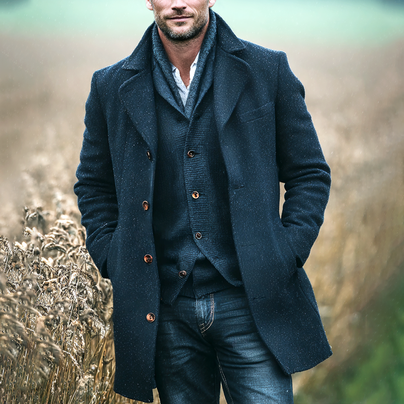 Men's Colorful Dots Blend Faux Wool Lapel Single Breasted Mid-Length Coat MTA1891I6Z