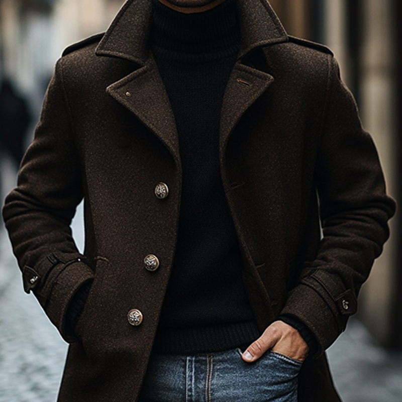 Men's Solid Color Lapel Blended Faux Wool Mid-length Coat MTA2262I5X