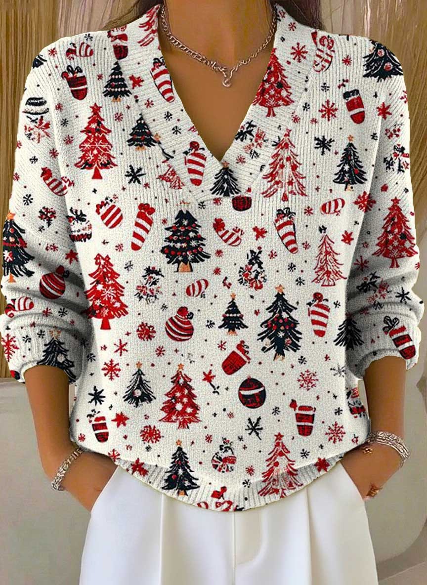 Women's Christmas Tree Art Print Buttoned Cardigan Sweater