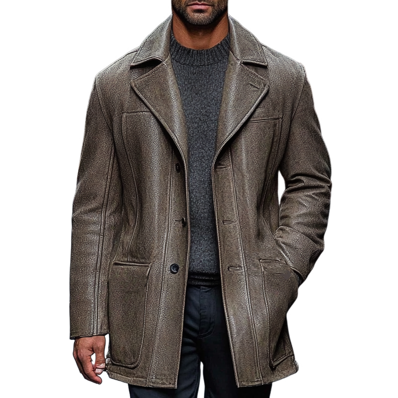 Men's Retro Casual Lapel Mid-Length PU Coat MTA0837I8X