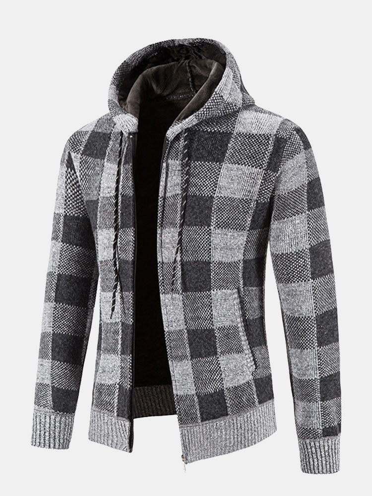 Plaid Zip Up Hooded Jumper