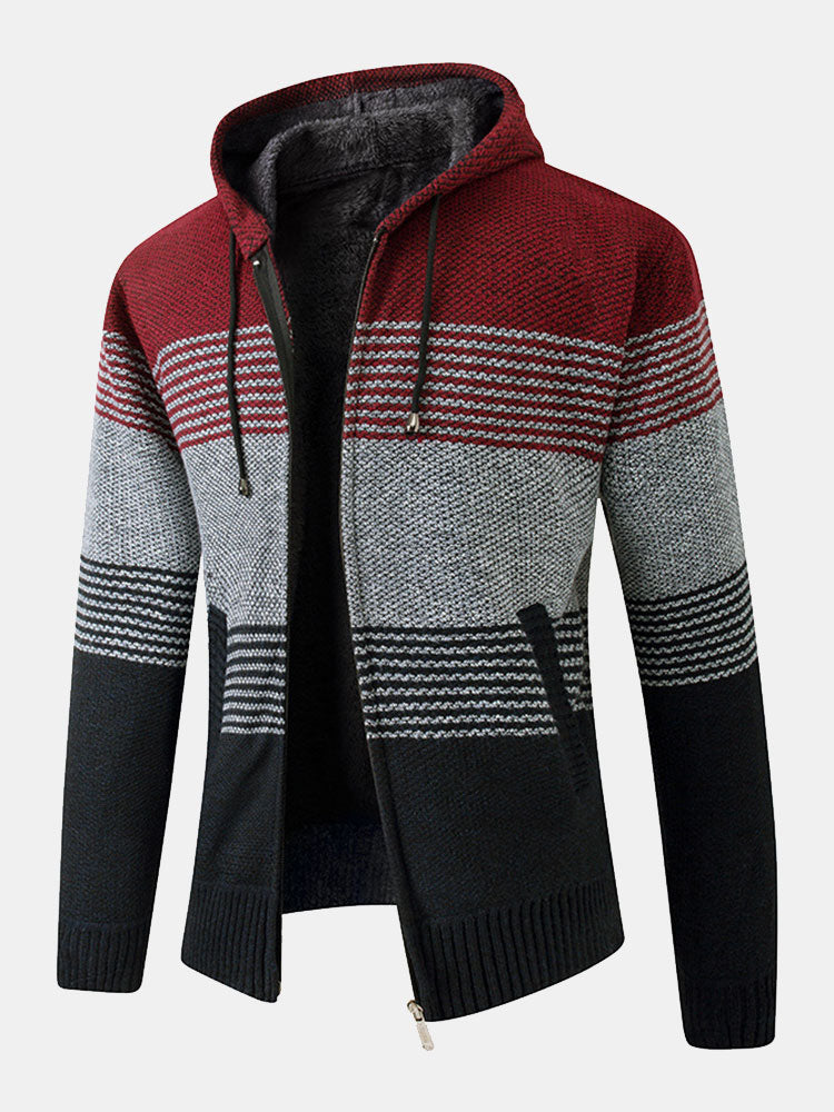 Zip Up Striped Hooded Jumper