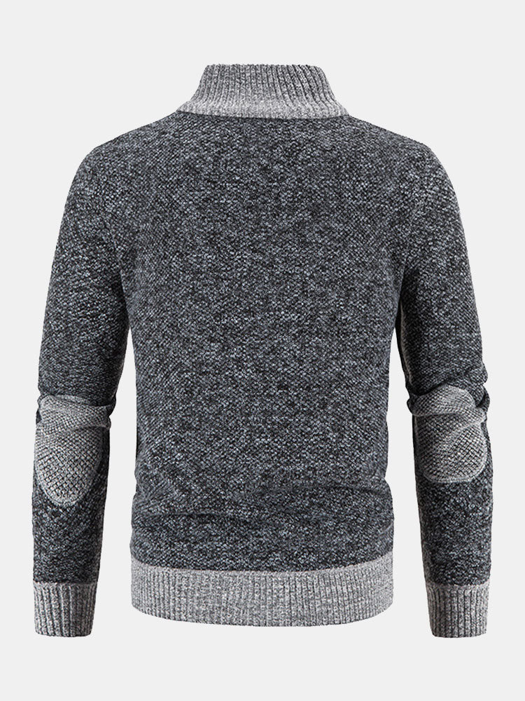 Zip Up Faux Suede Patchwork Jumper