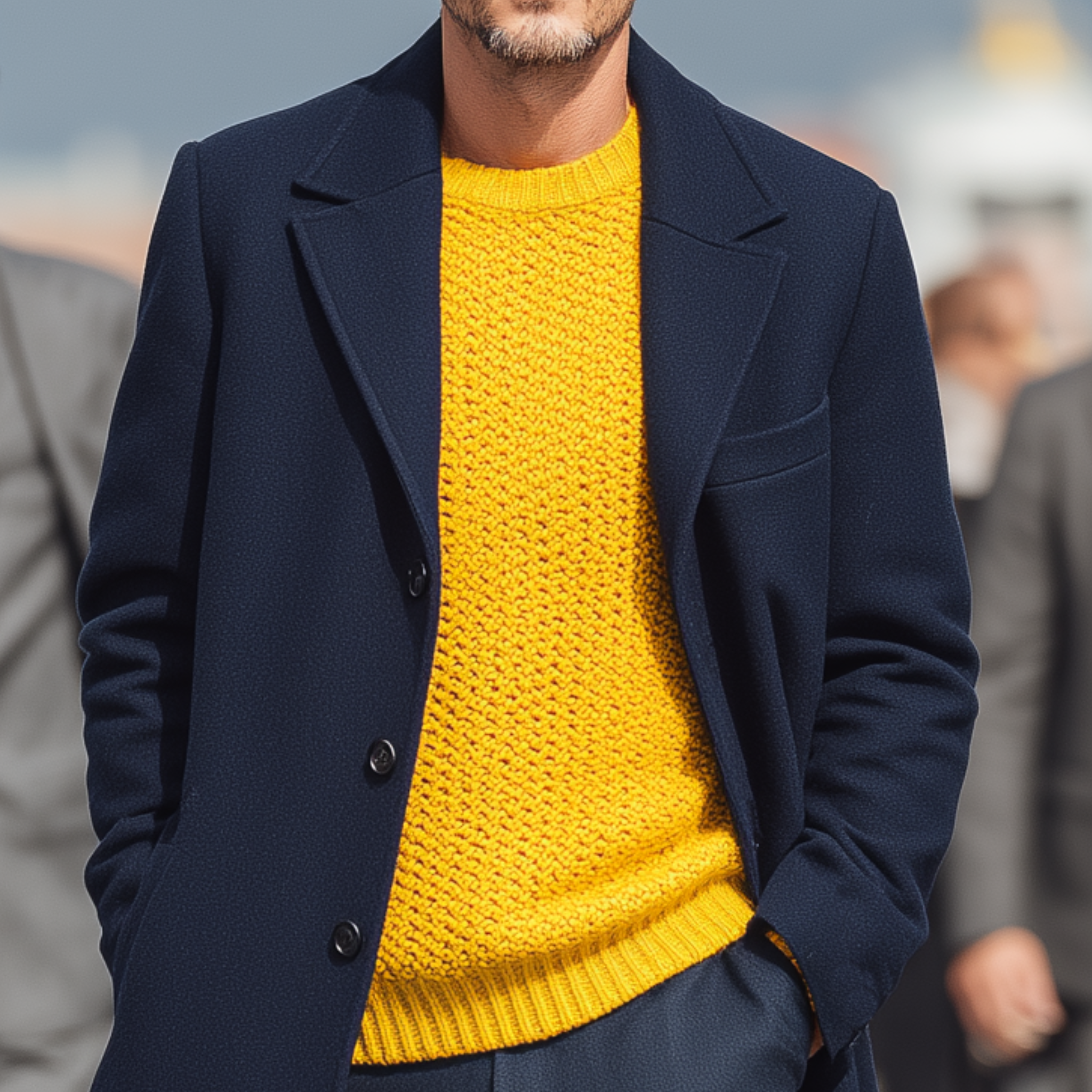 Men's Classic Retro Lapel Navy Blue Wool Single-breasted Knee-length Coat MTA1621I9K