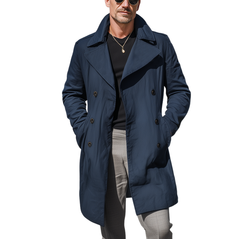 Men's Classic Navy Blue Double-breasted Trench Coat MTA1372I9U