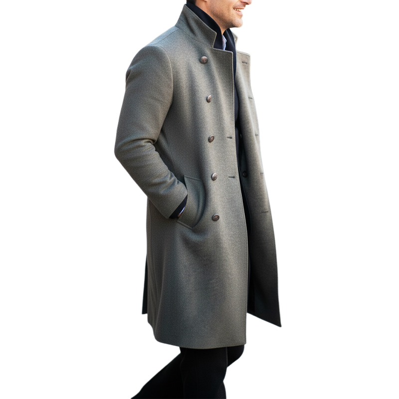 Men's Classic Stand-collar Double-breasted Knee-length Coat MTA2271I1U