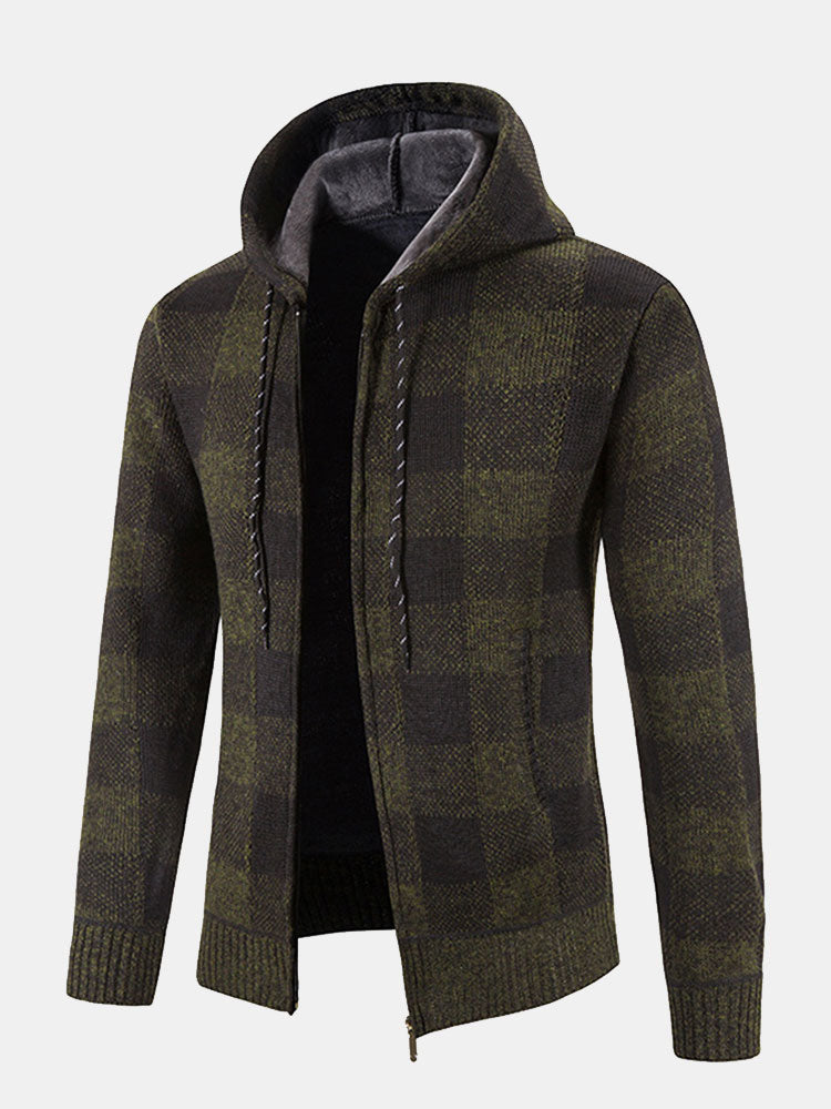 Plaid Zip Up Hooded Jumper