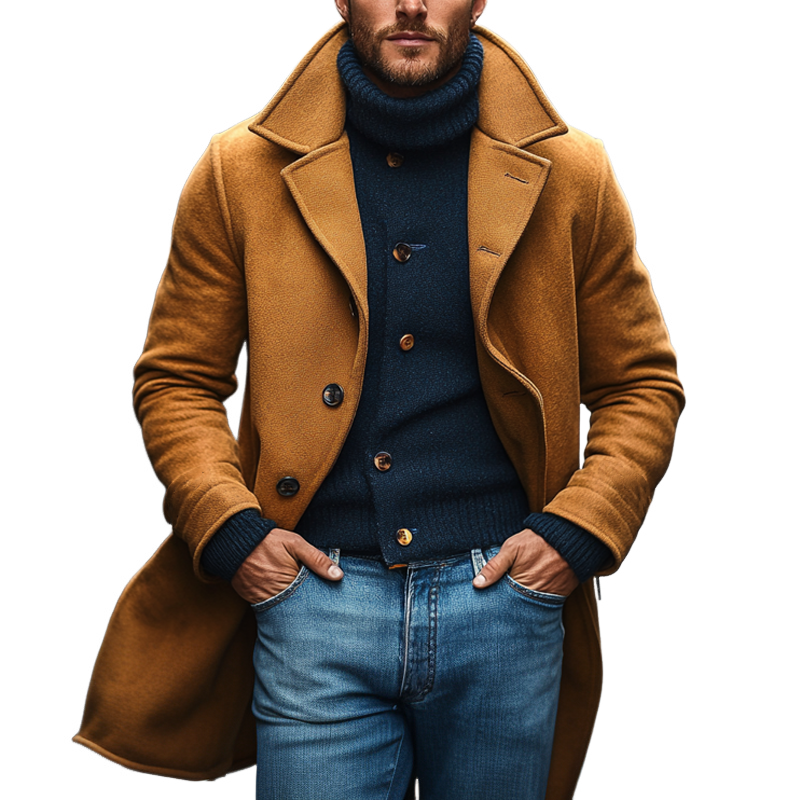 Men's Solid Color Casual Lapel Single-breasted Imitation Blended Wool Coat MTA1808I9X