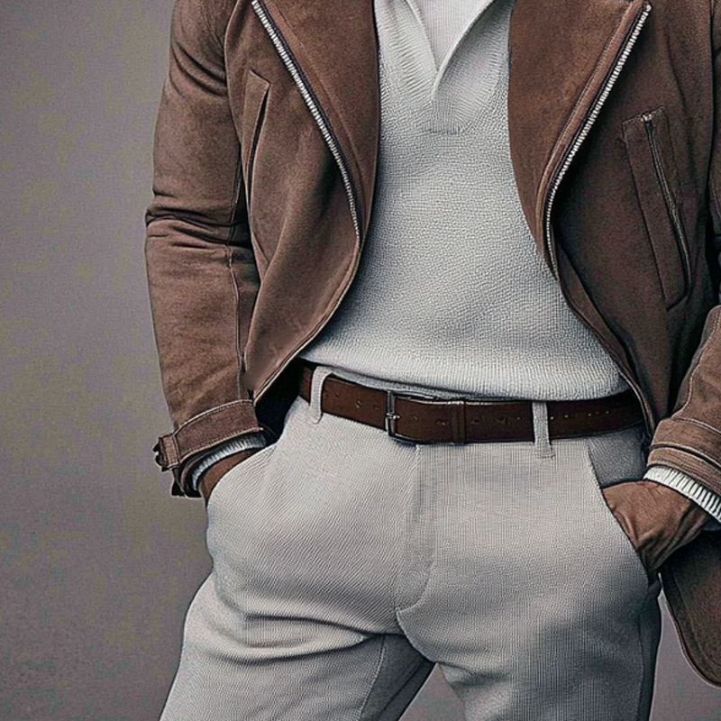 Men's Vintage Polar Fleece And Faux Suede Lapel Mid-Length Coat MTA0172I2X