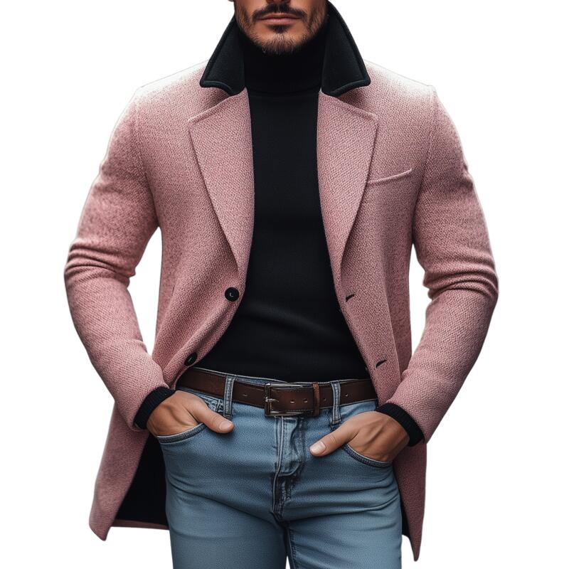 Men's Vintage Colorblock Wool Blend Notch Lapel Single-Breasted Warm Coat MTA2115H8M