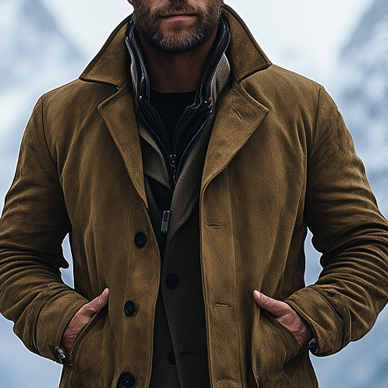 Men's Retro Solid Color Faux Suede Lapel Mid-Length Coat MTA1873I8X