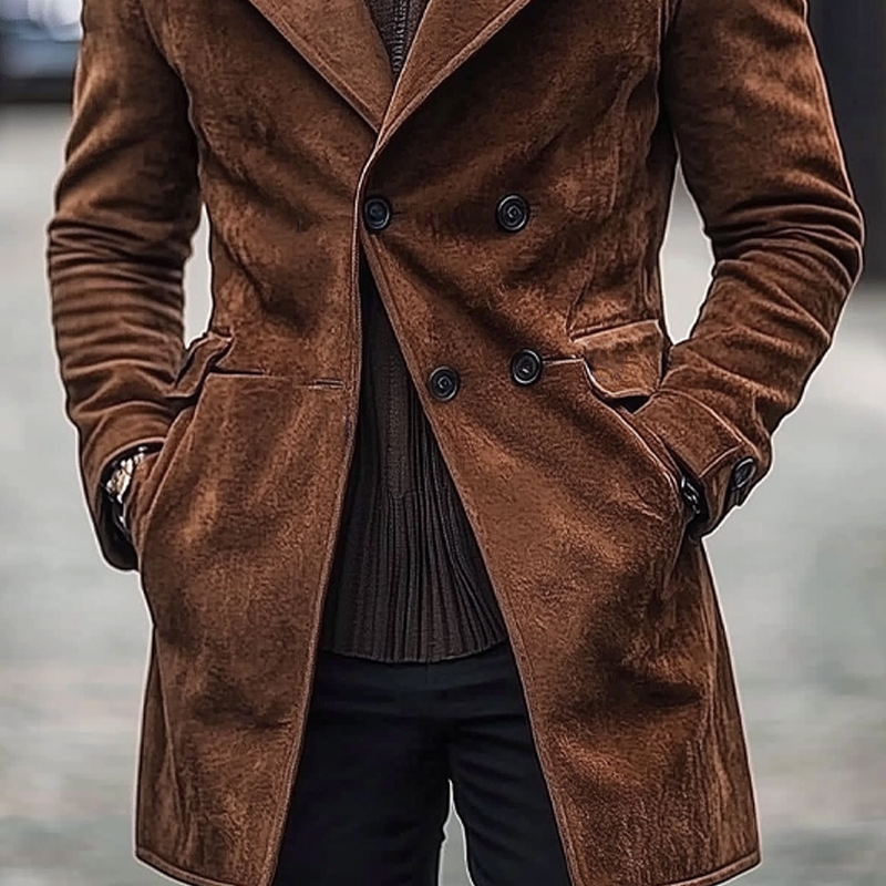 Men's Vintage Faux Suede Double-Breasted Mid-Length Coat MTA0960I9X