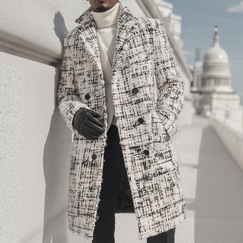 Men's Vintage Casual Rough Floral Long Double-breasted Coat MTA1748I0TO