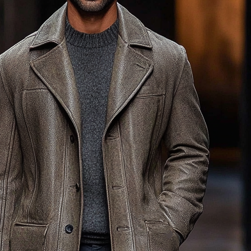 Men's Retro Casual Lapel Mid-Length PU Coat MTA0837I8X