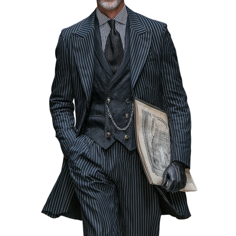 Men's Retro Casual British Style Elegant Striped Mid-Length Coat MTA1947I5TO