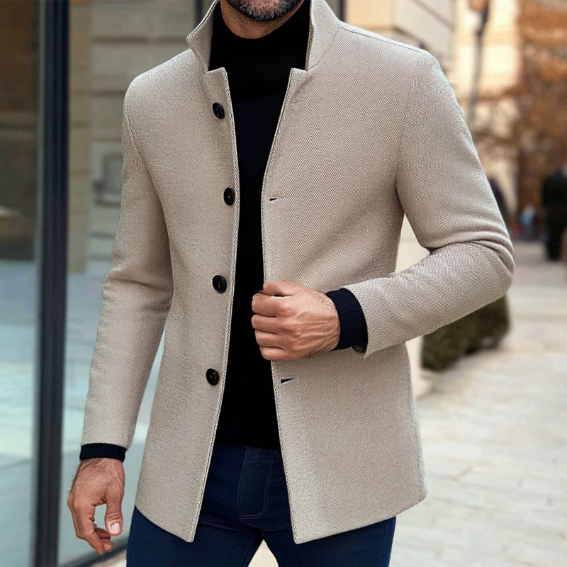 Men's Solid Cotton Blend Twill Lapel Single-breasted Coat MTA1642H5X