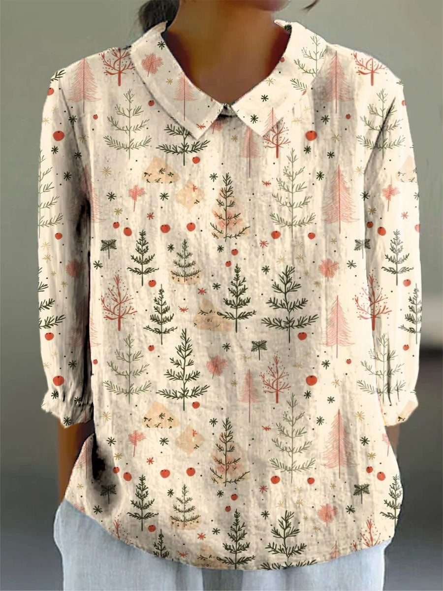 Women's Christmas Tree Art Print Buttoned Cardigan Sweater