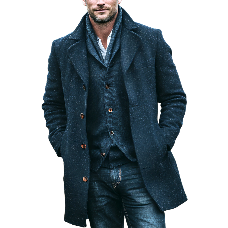 Men's Colorful Dots Blend Faux Wool Lapel Single Breasted Mid-Length Coat MTA1891I6Z