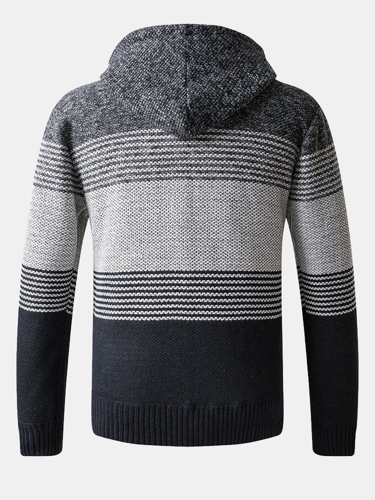 Zip Up Striped Hooded Jumper