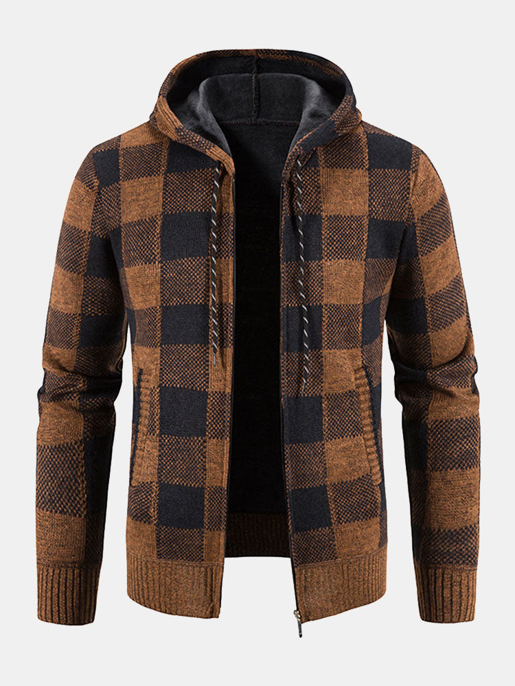 Plaid Zip Up Hooded Jumper