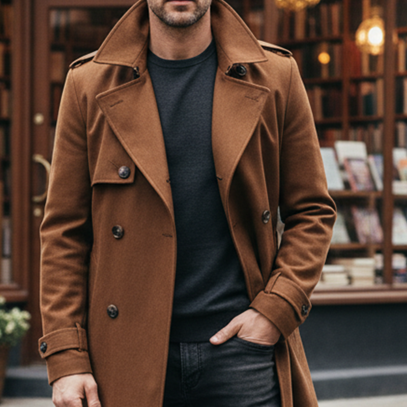 Men's British Style Double-breasted Blended Faux Wool Long Coat MTA1092I4X